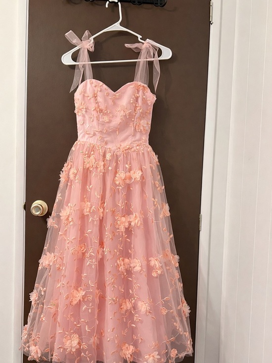 SHEIN Dresses & Skirts - Blush Pink Floral Embroidered Tulle Fit & Flare Dress